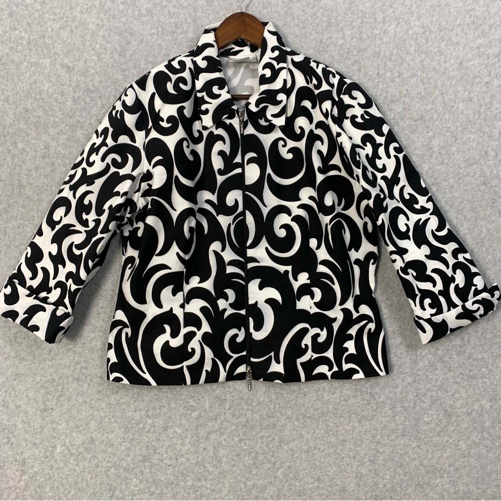 Joseph Ribkoff Full Zip Lightweight Jacket Womens Size 16 Black White Printed